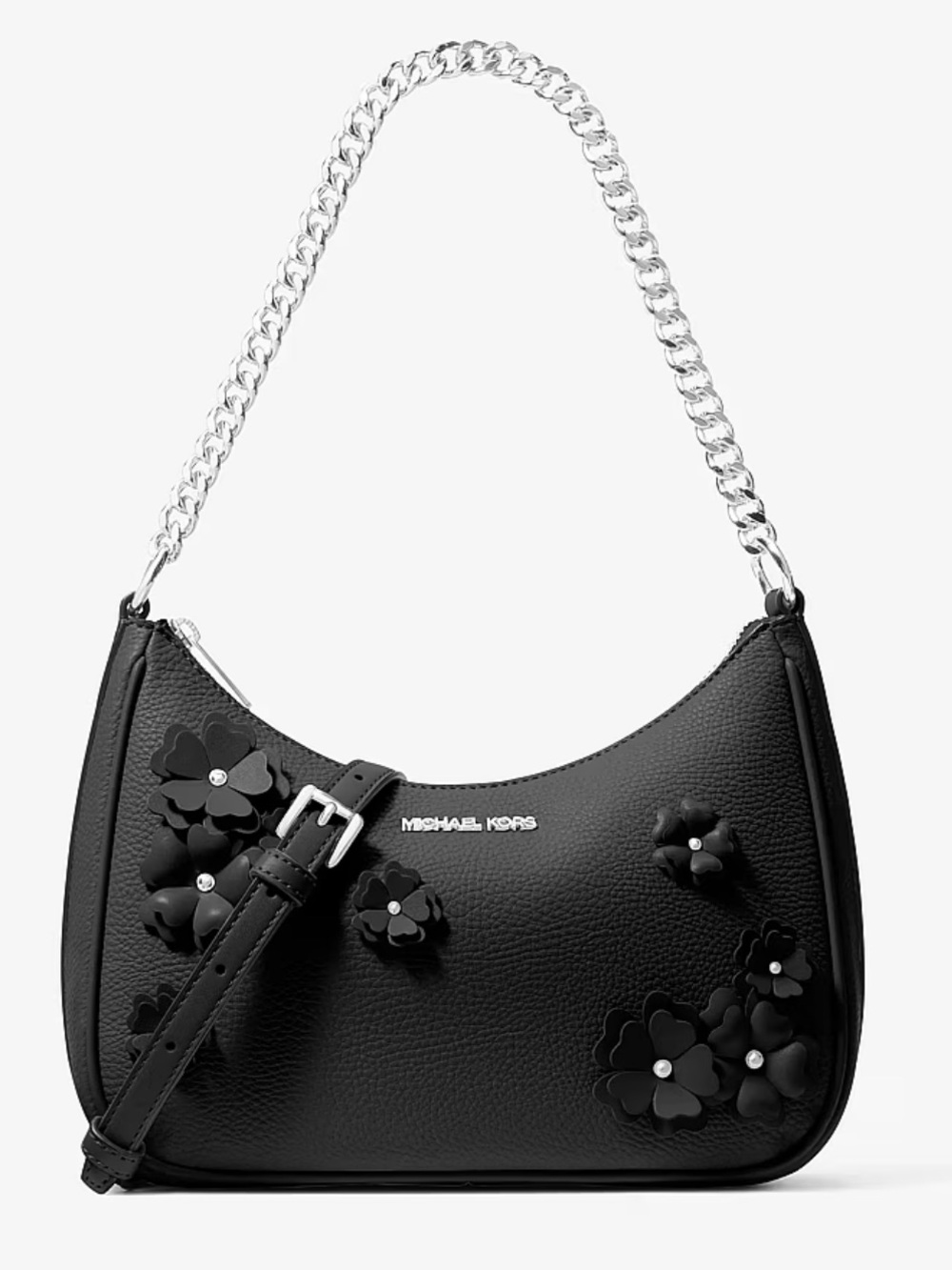 Michael Kors Jet Set Travel Floral Embellished Crossbody Shoulder Bag Black